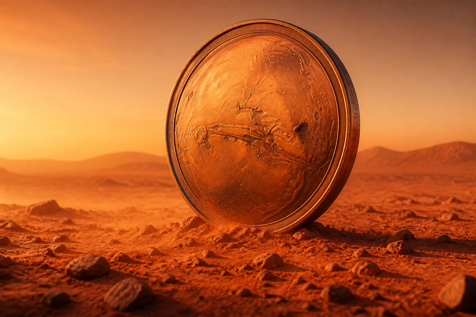 MarsCoin standing on Martian ground